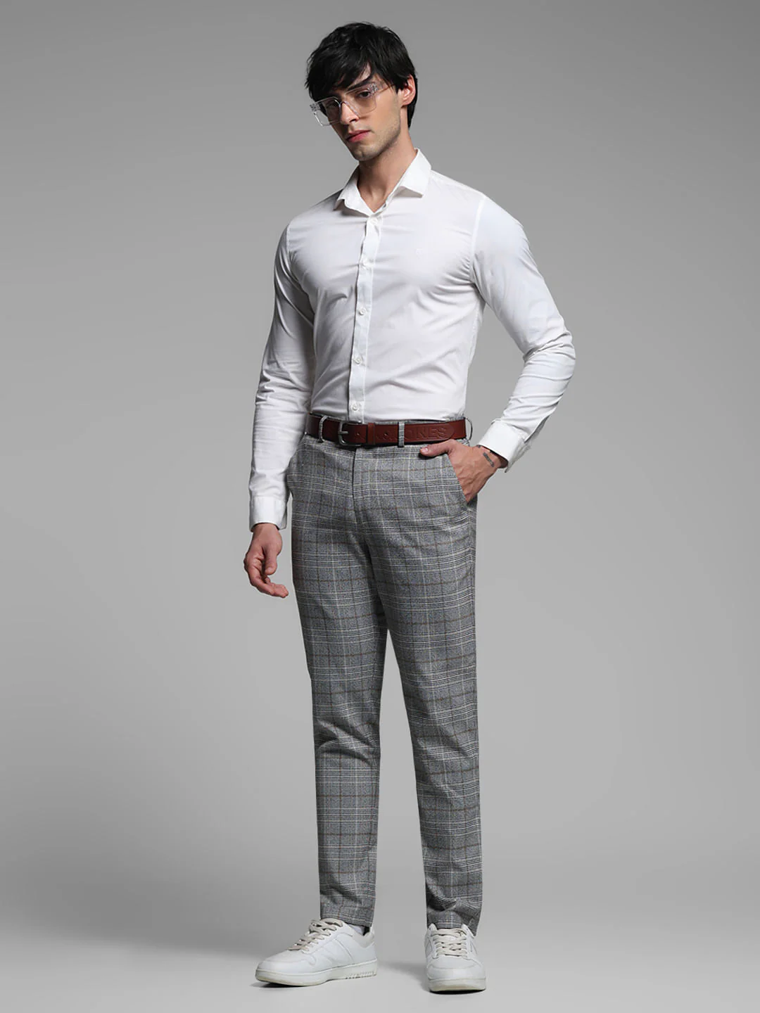 Grey Check Tailored Trousers - Image 6