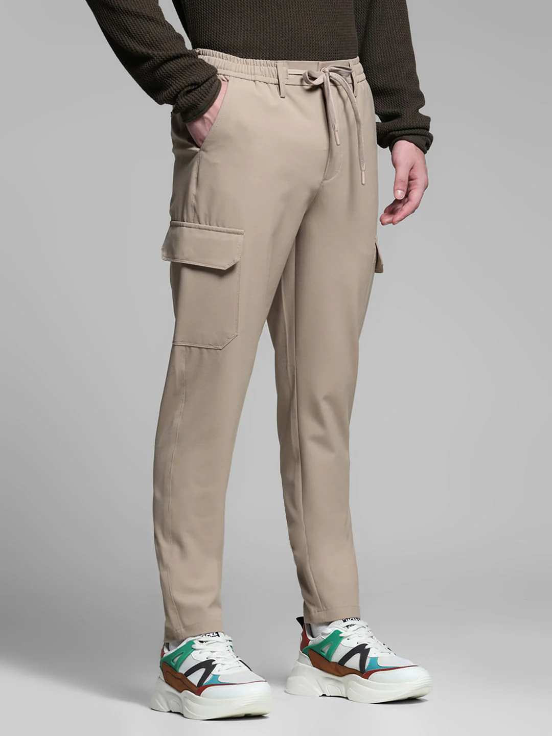 Beige Mid Rise Cargo Pants - Image 2