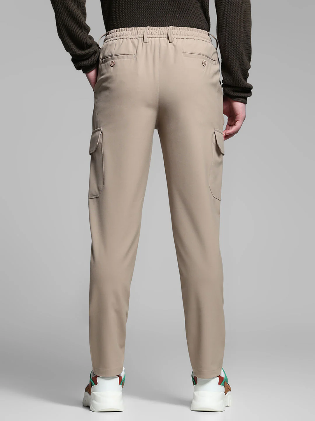 Beige Mid Rise Cargo Pants - Image 3