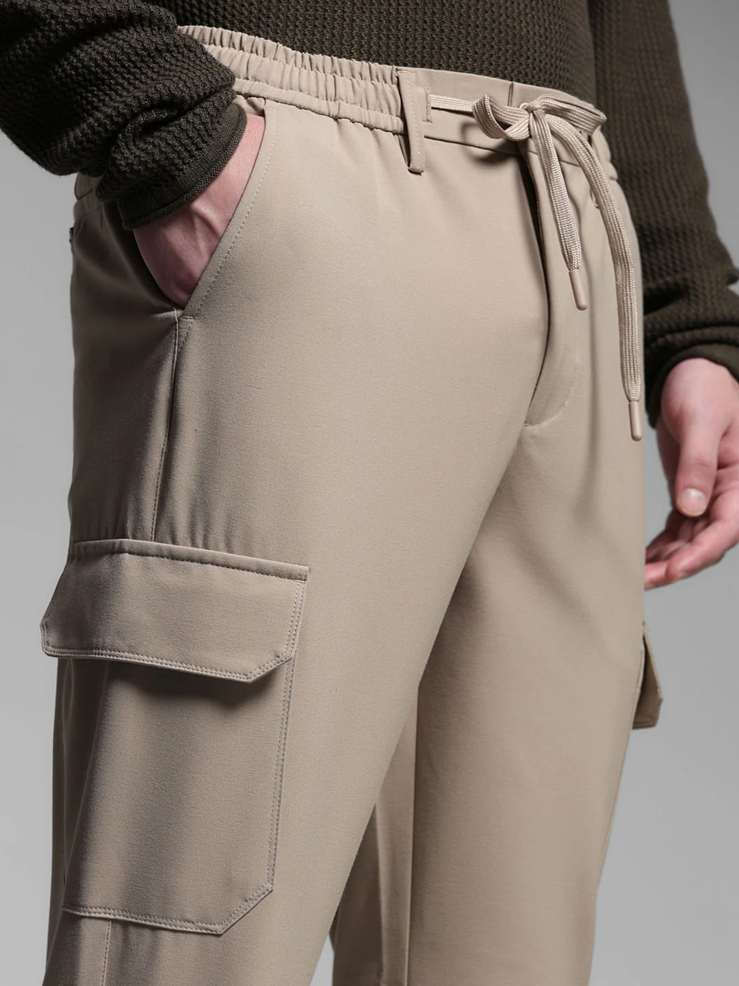 Beige Mid Rise Cargo Pants - Image 4