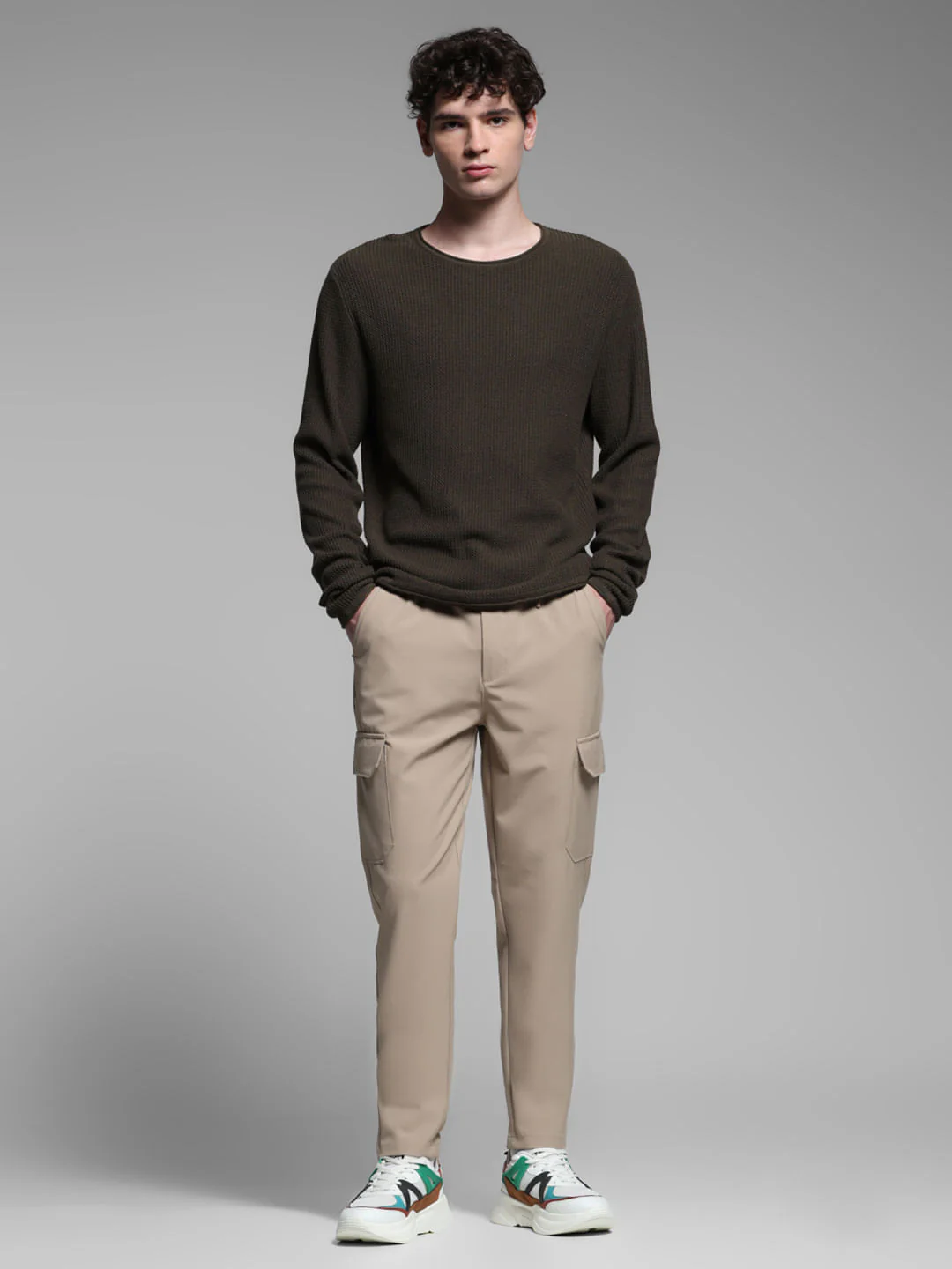 Beige Mid Rise Cargo Pants - Image 6