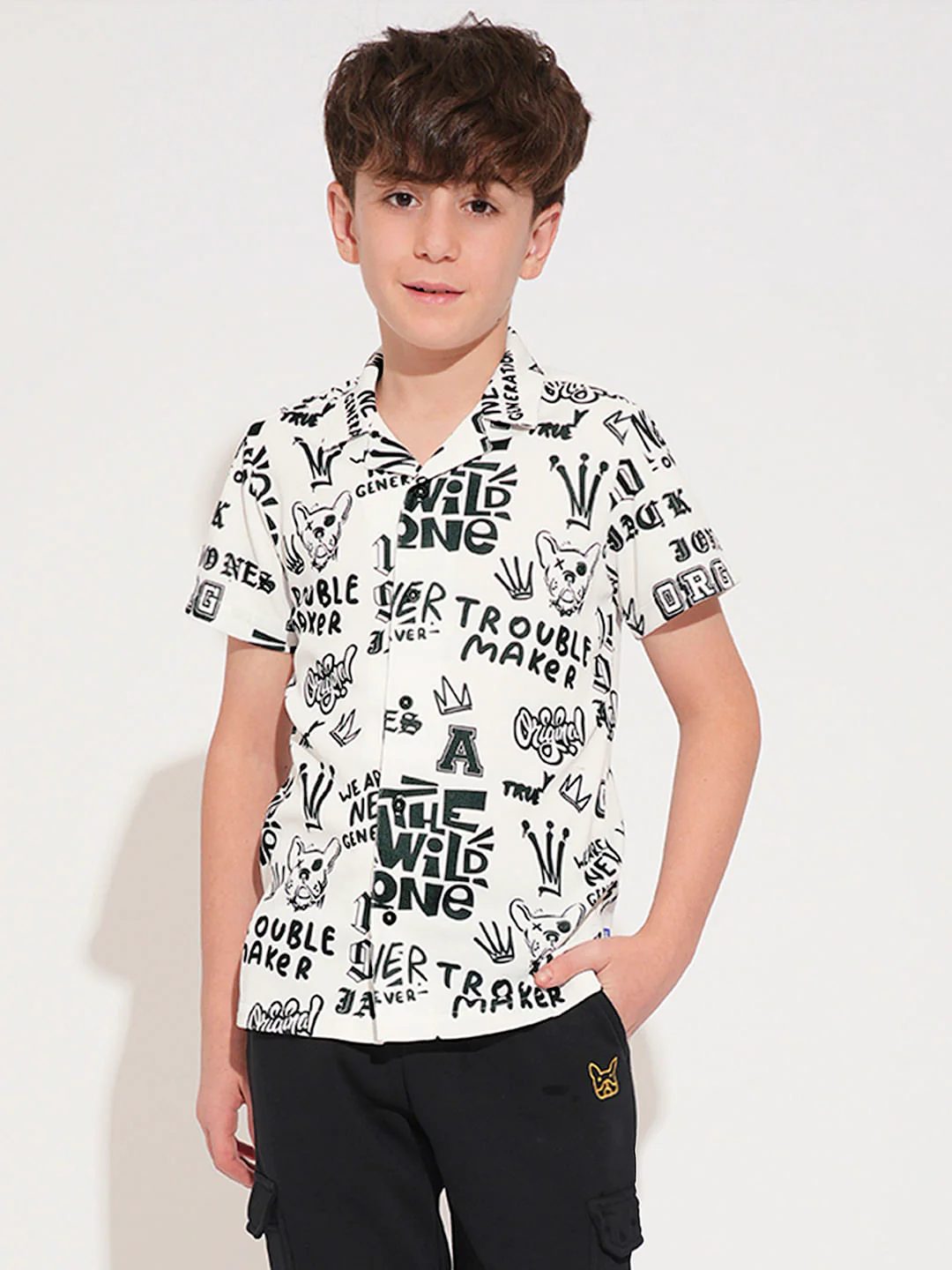 Boys White Printed Short Sleeves Shirt - Image 2