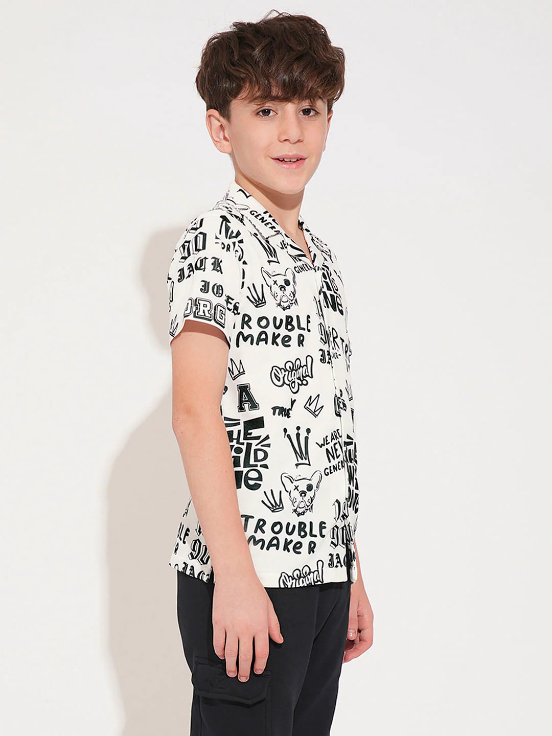 Boys White Printed Short Sleeves Shirt - Image 3