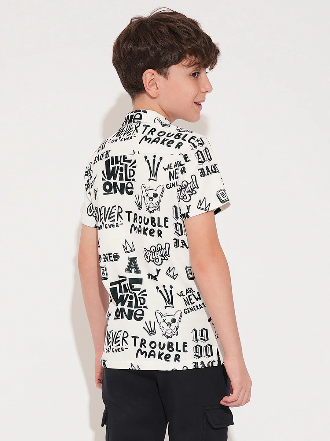 Boys White Printed Short Sleeves Shirt - Image 4