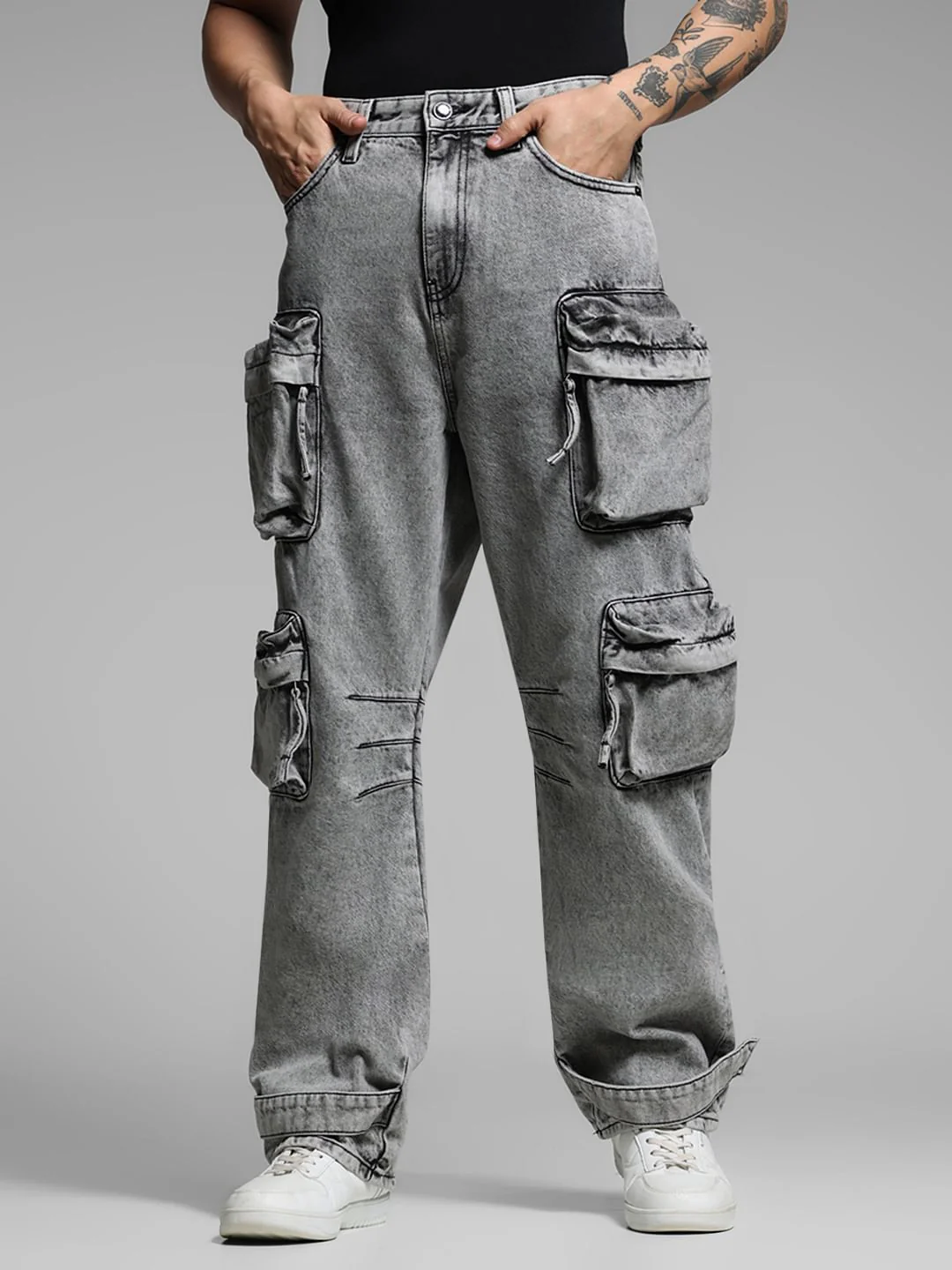Grey High Rise Washed Dario Loose Fit Jeans