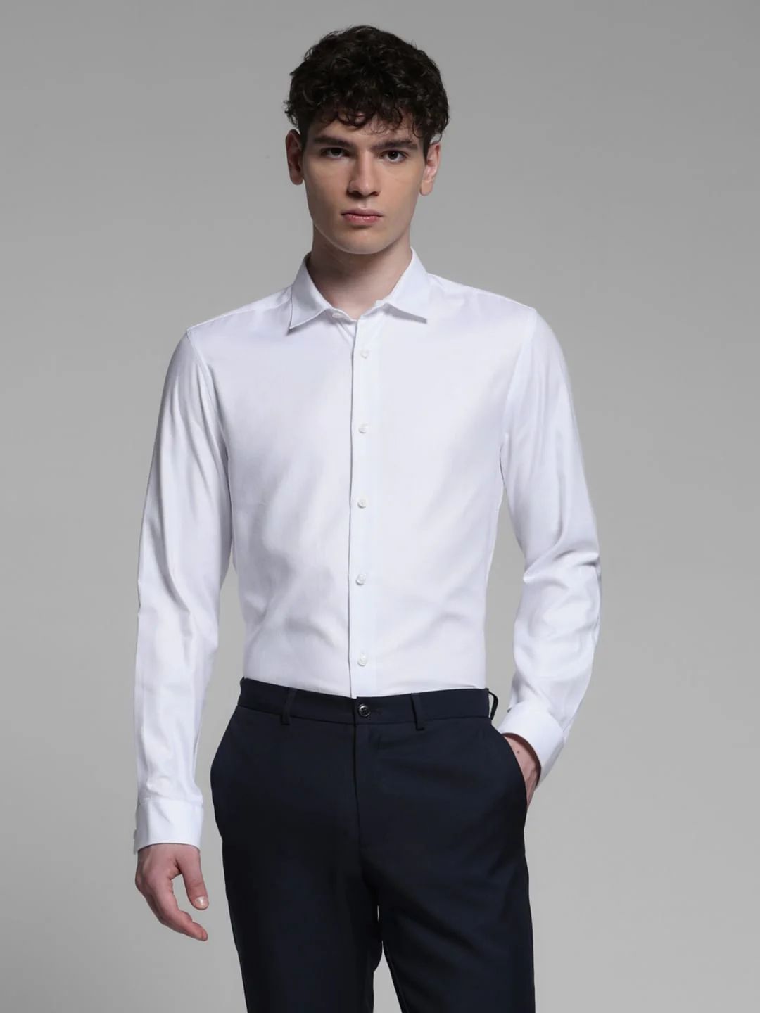 WHITE DOBBY FULL SLEEVES SHIRT - Image 2