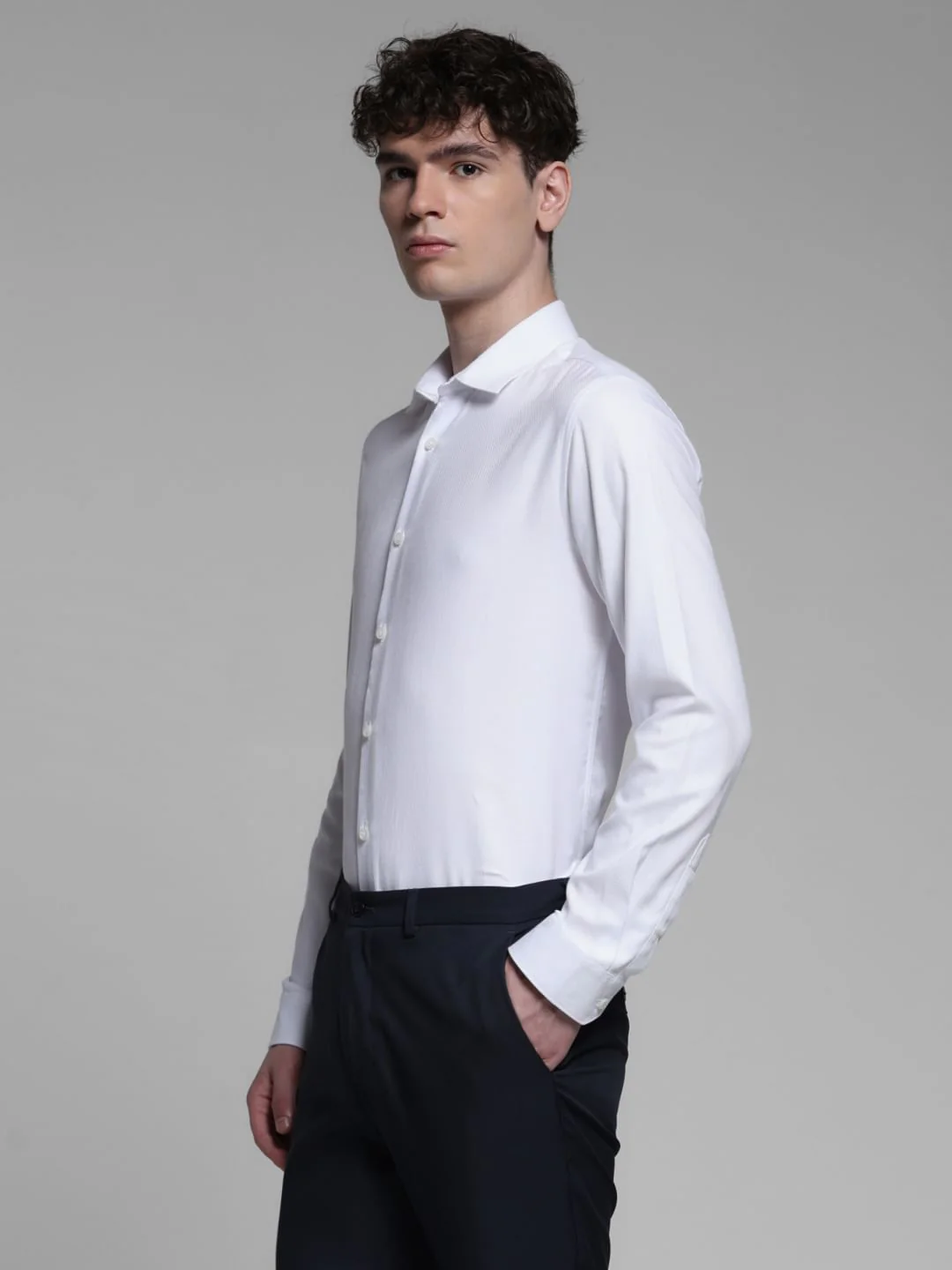 WHITE DOBBY FULL SLEEVES SHIRT - Image 3