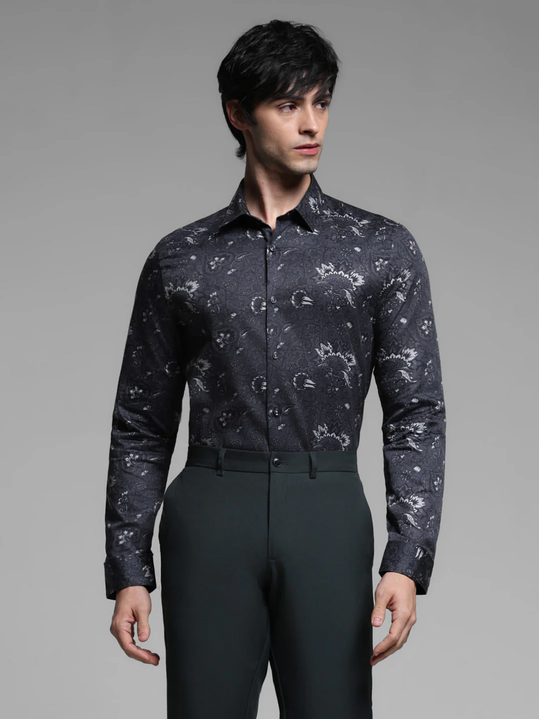 Black Printed Cotton Full Sleeves Shirt - Image 2