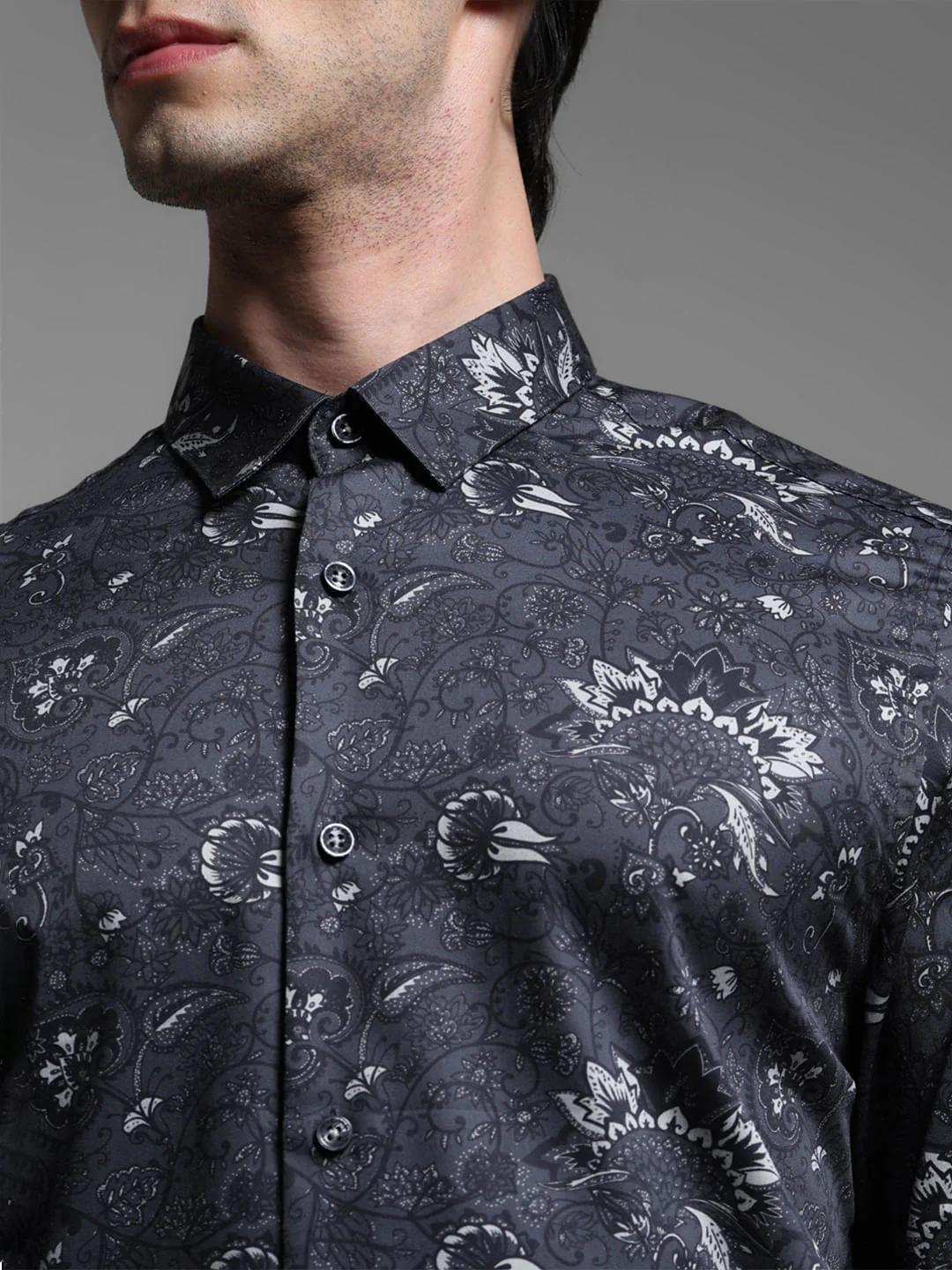 Black Printed Cotton Full Sleeves Shirt - Image 5