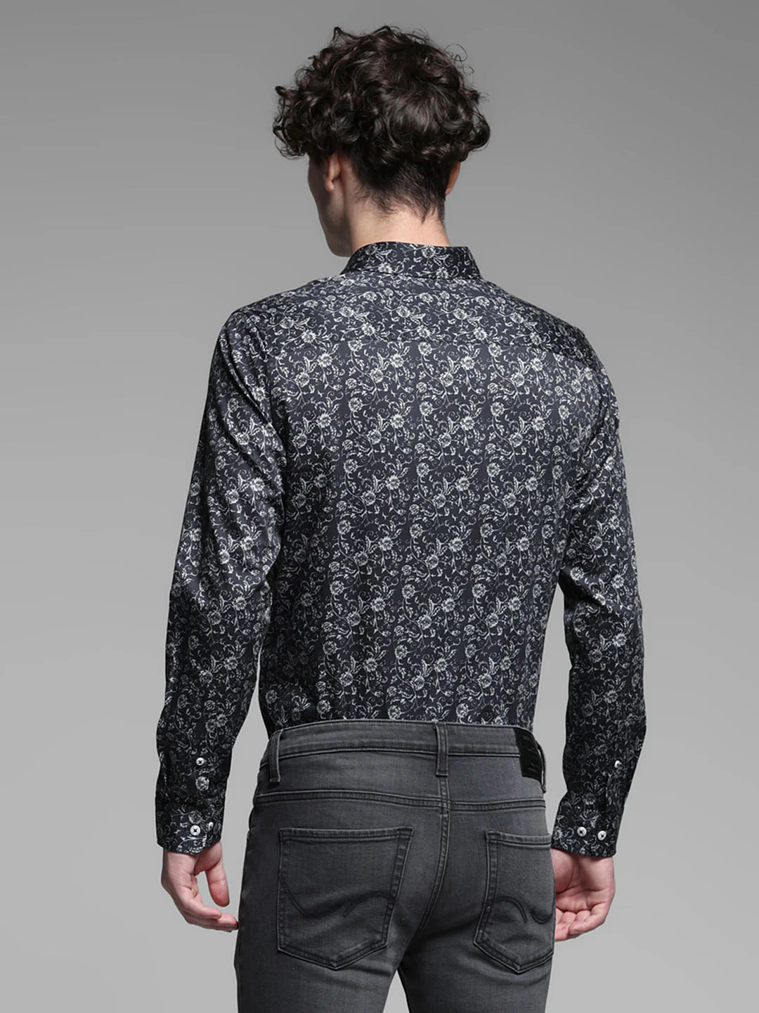 Black Floral Cotton Full Sleeves Shirt - Image 4