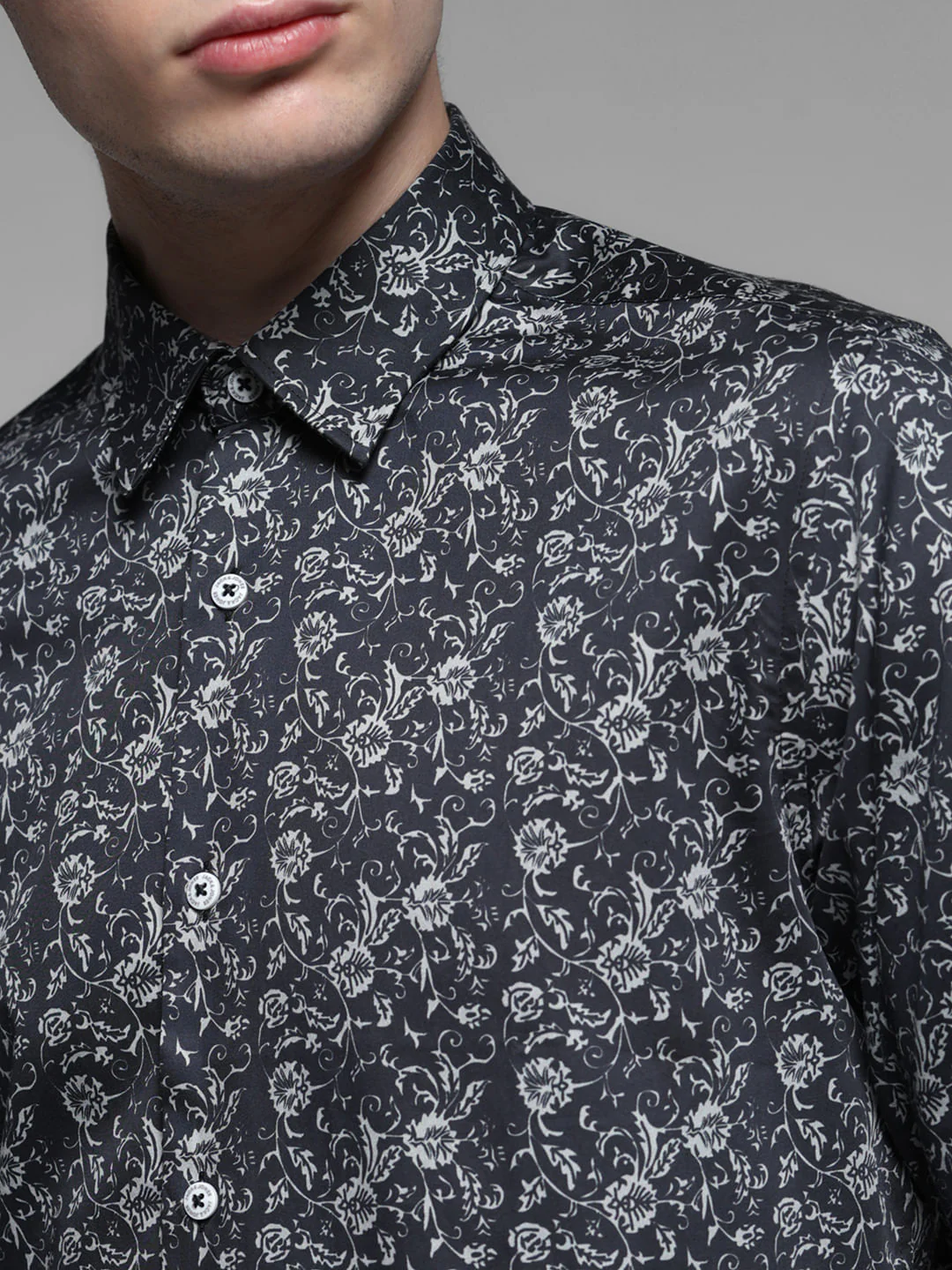 Black Floral Cotton Full Sleeves Shirt - Image 5