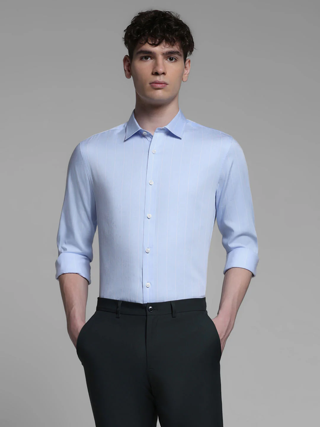 WHITE STRIPED FULL SLEEVES SHIRT - Image 2