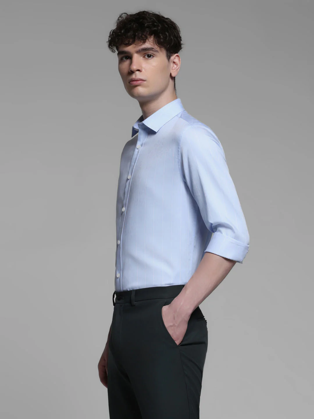 WHITE STRIPED FULL SLEEVES SHIRT - Image 3