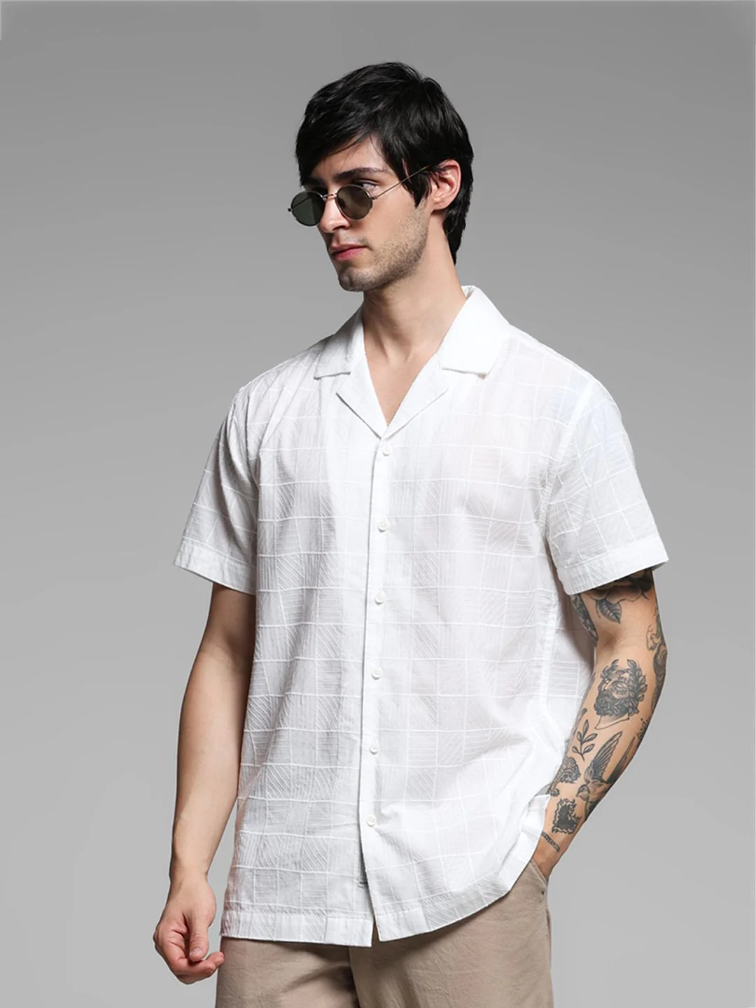 White Embroidered Resort Collar Shirt