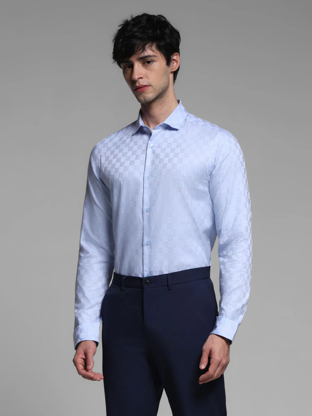 Blue Jacquard Full Sleeves Shirt - Image 2