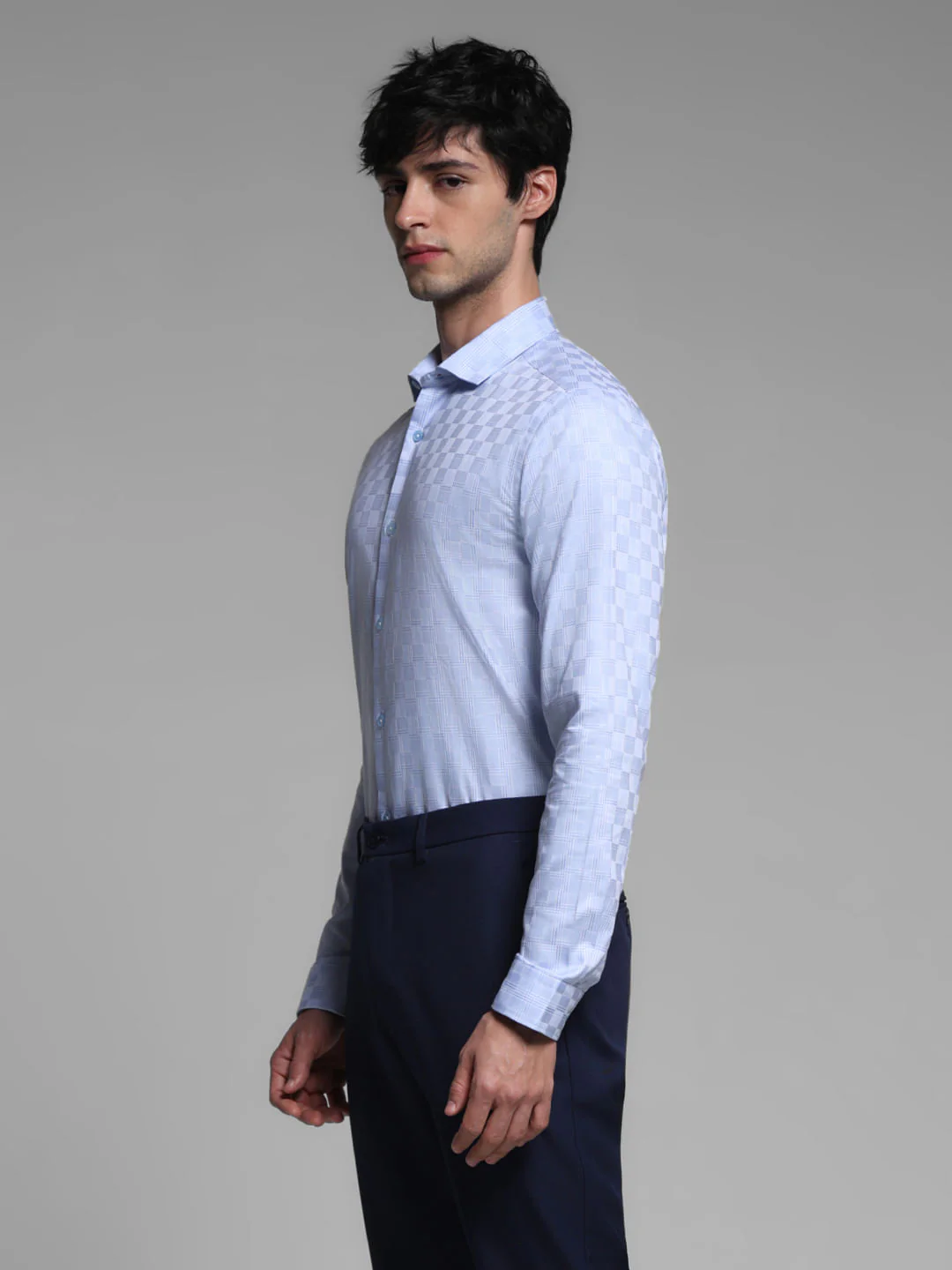 Blue Jacquard Full Sleeves Shirt - Image 3