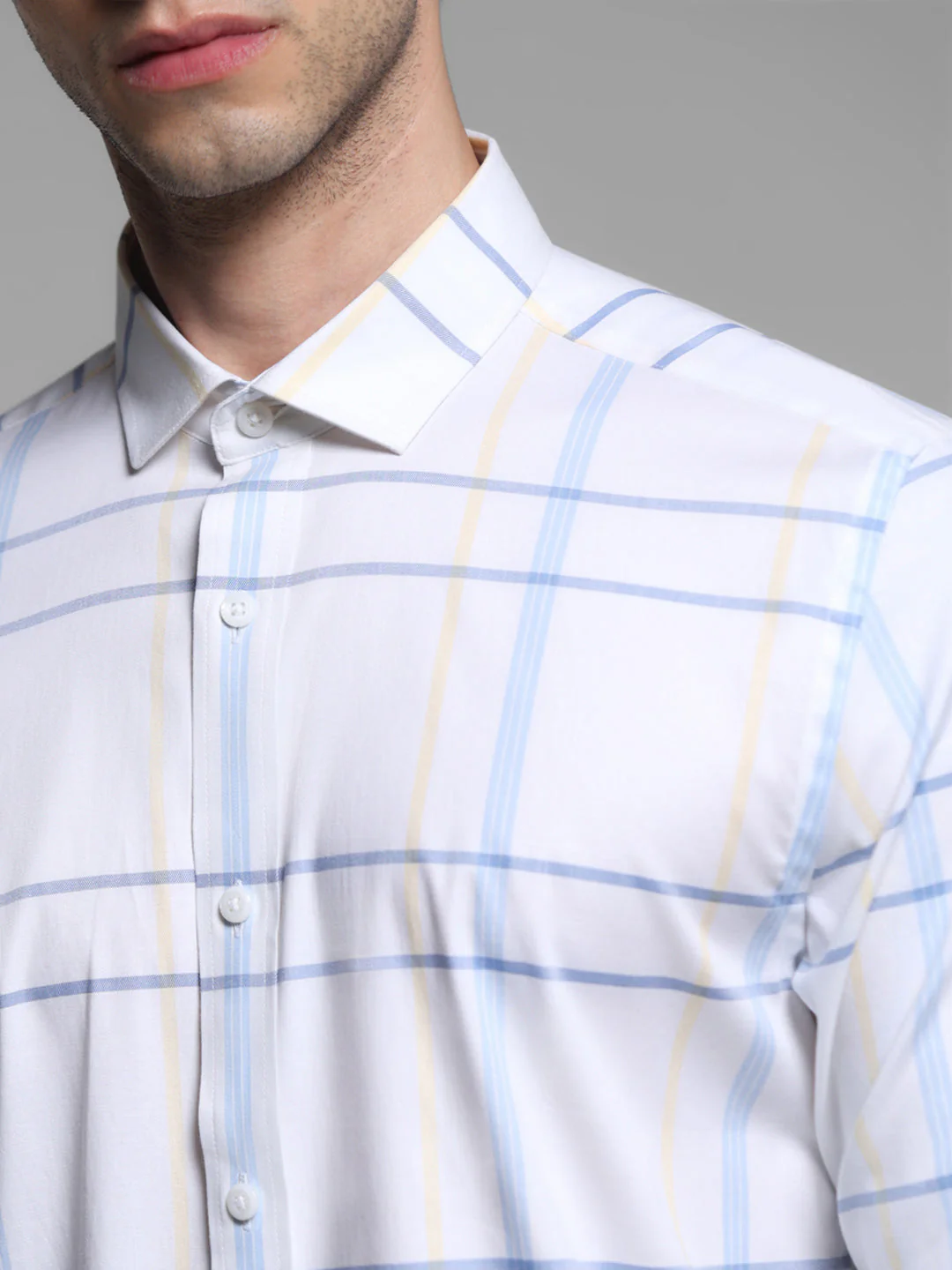 White Check Print Slim Fit Shirt - Image 5