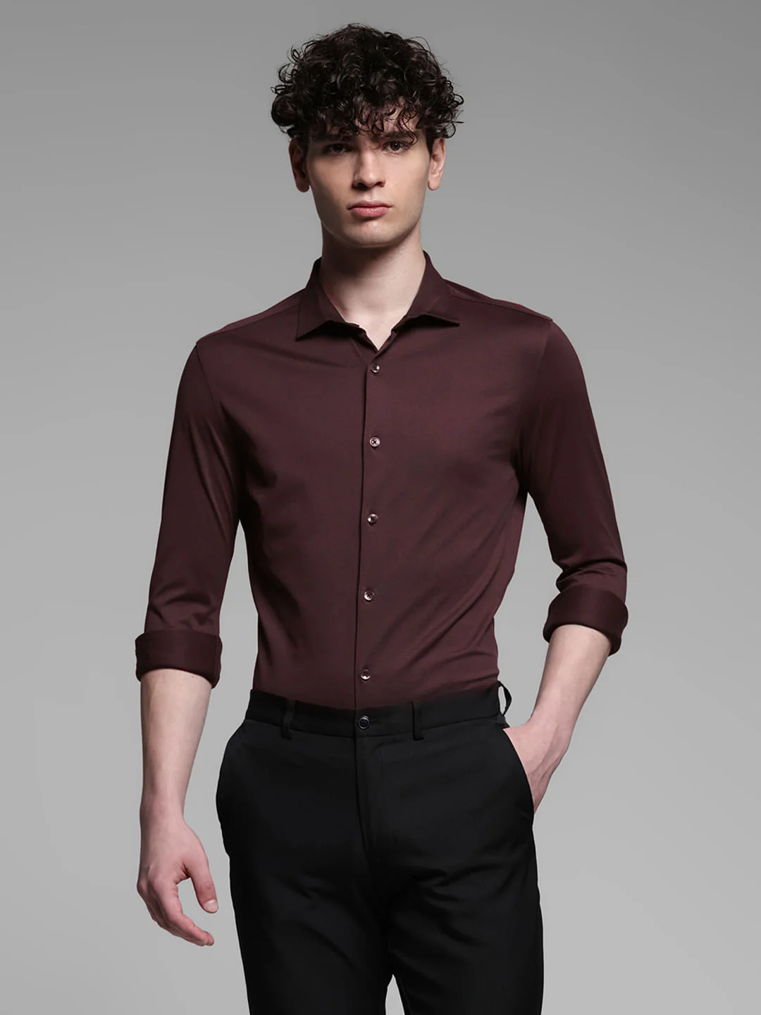 Red Knitted Full Sleeves Shirt - Image 2