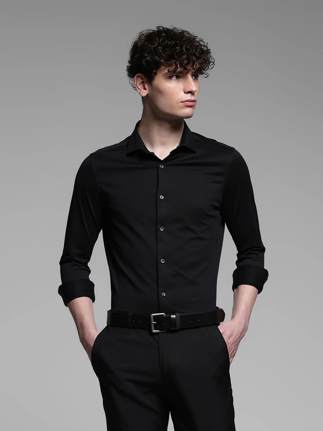 Black Knitted Full Sleeves Shirt