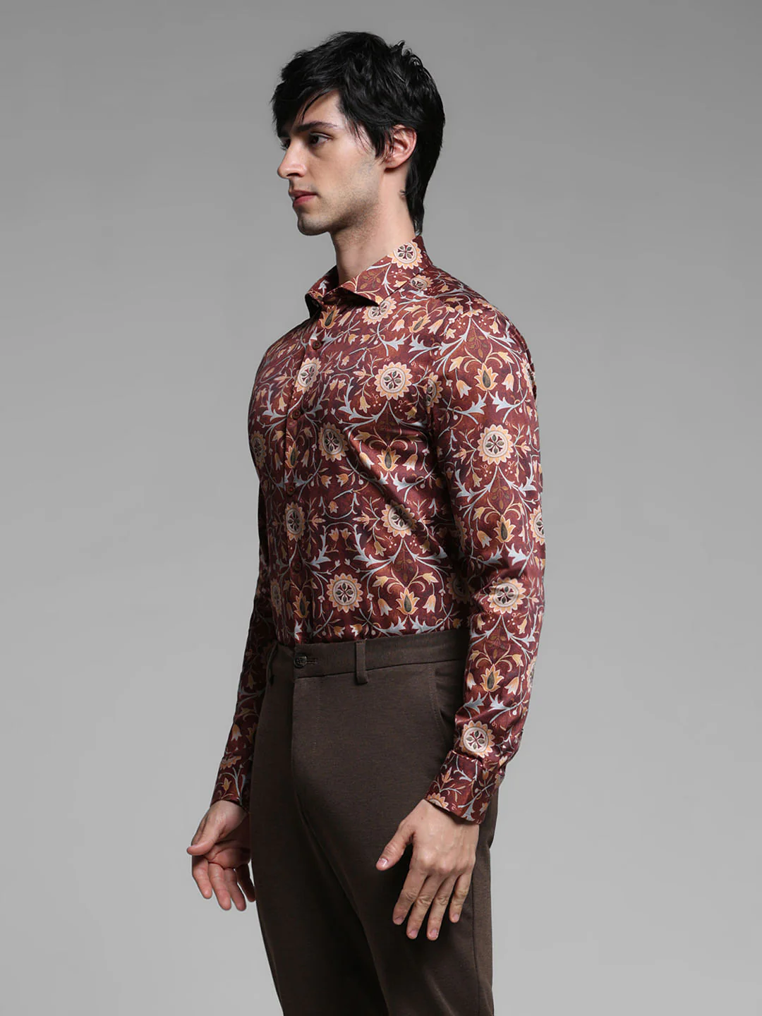 Brown Printed Cotton Full Sleeves Shirt - Image 3