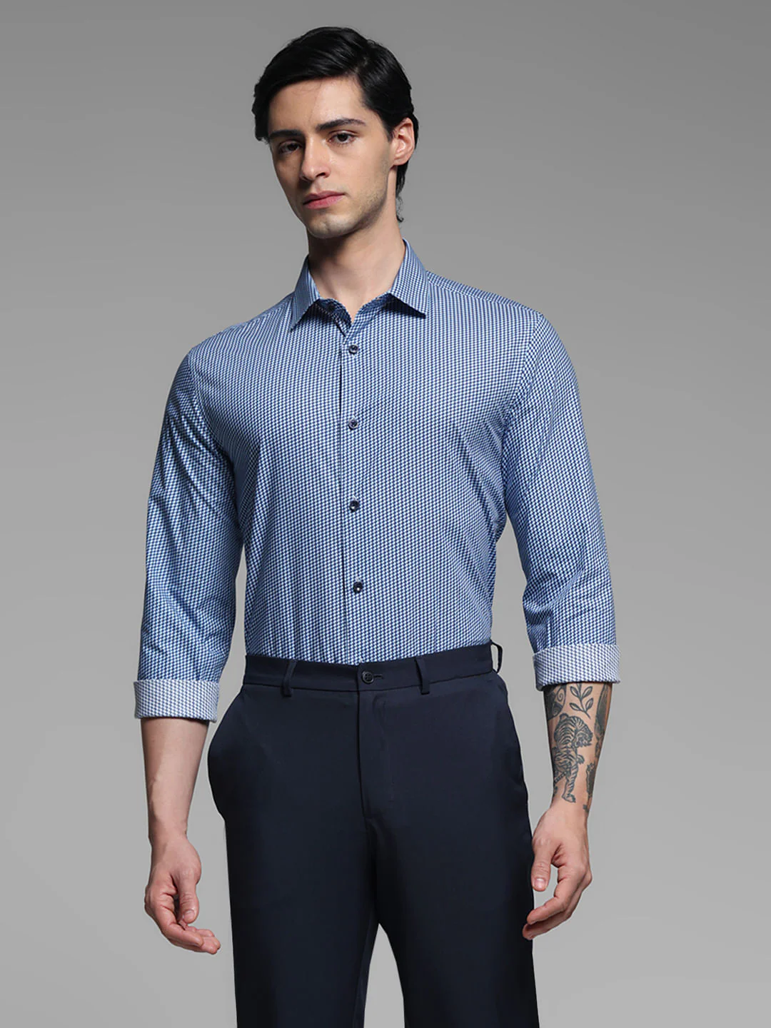 Blue Dobby Full Sleeves Shirt - Image 2