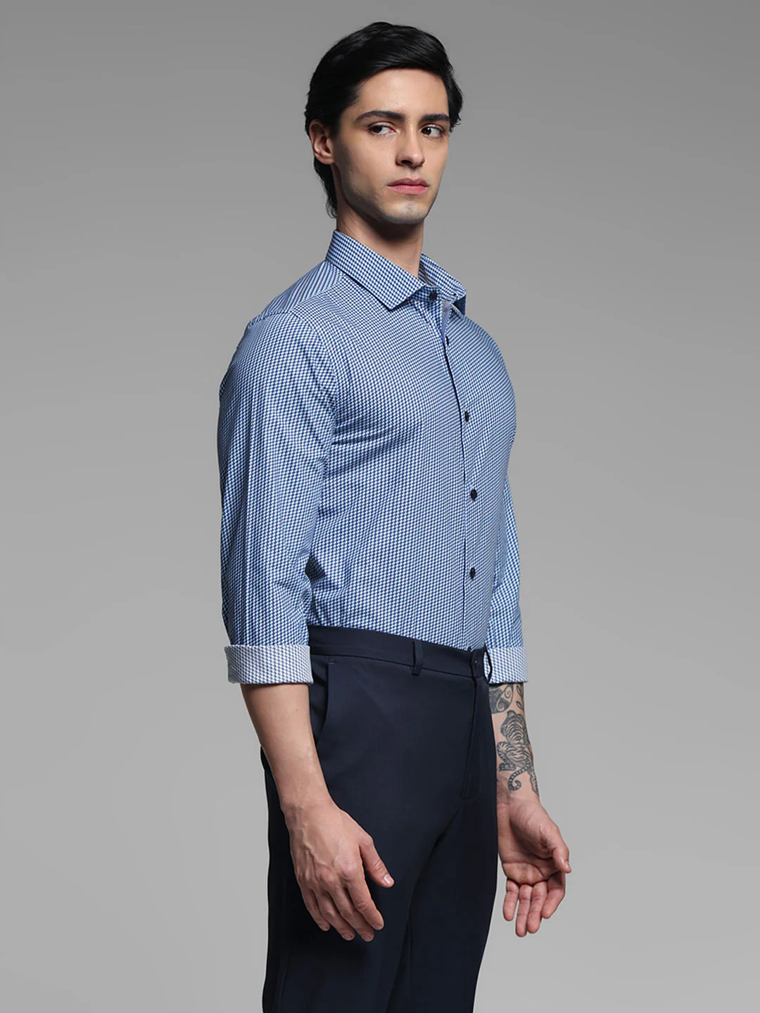 Blue Dobby Full Sleeves Shirt - Image 3