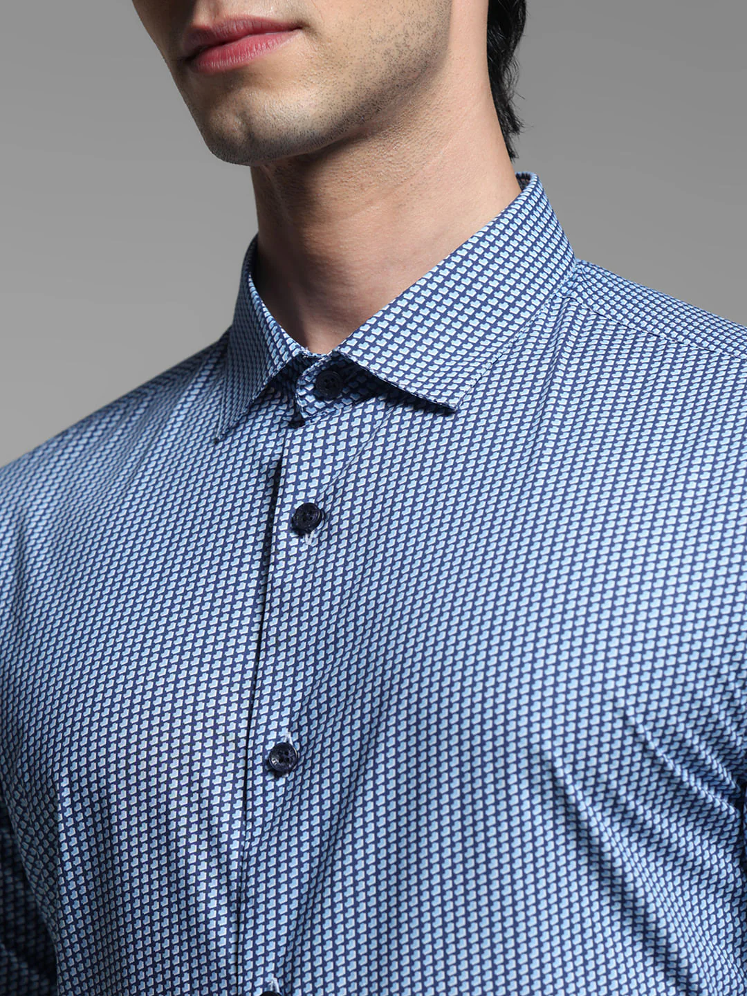 Blue Dobby Full Sleeves Shirt - Image 5