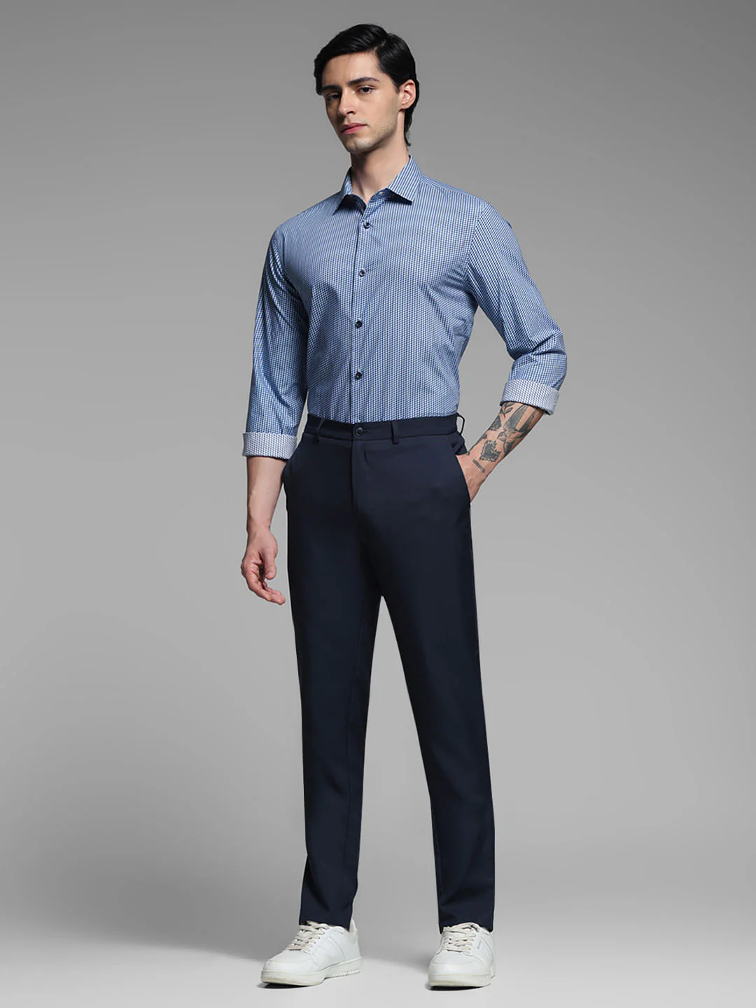 Blue Dobby Full Sleeves Shirt - Image 6