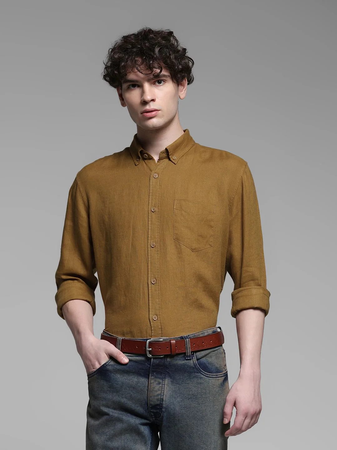 Brown Washed Linen Shirt