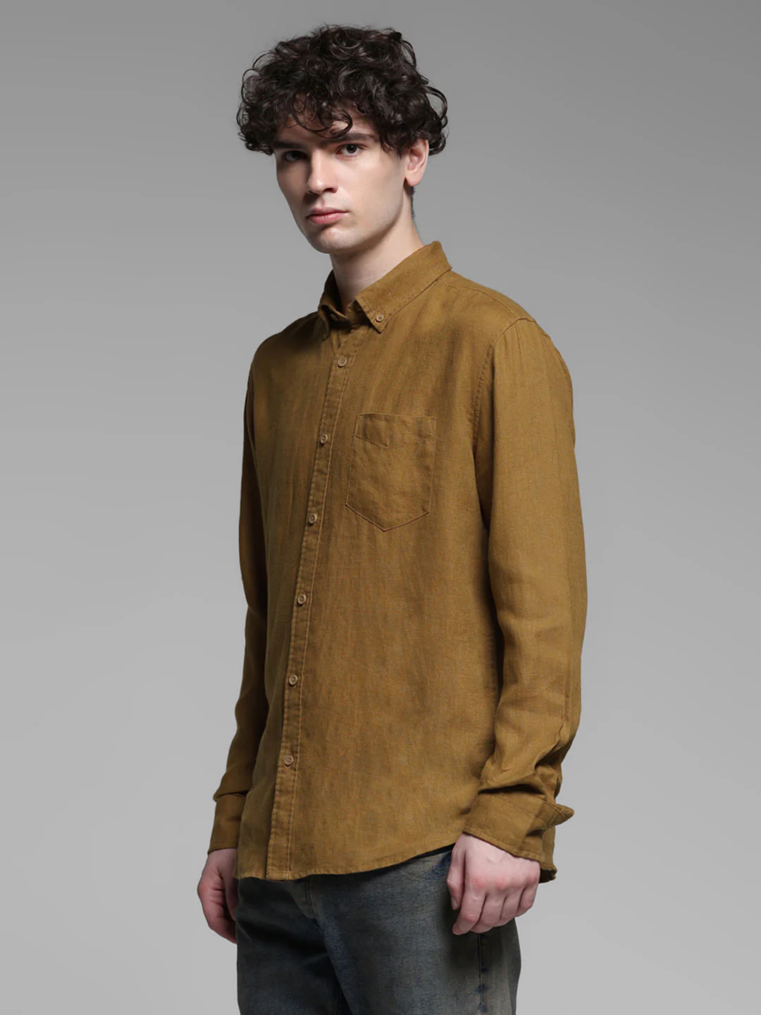 Brown Washed Linen Shirt - Image 3