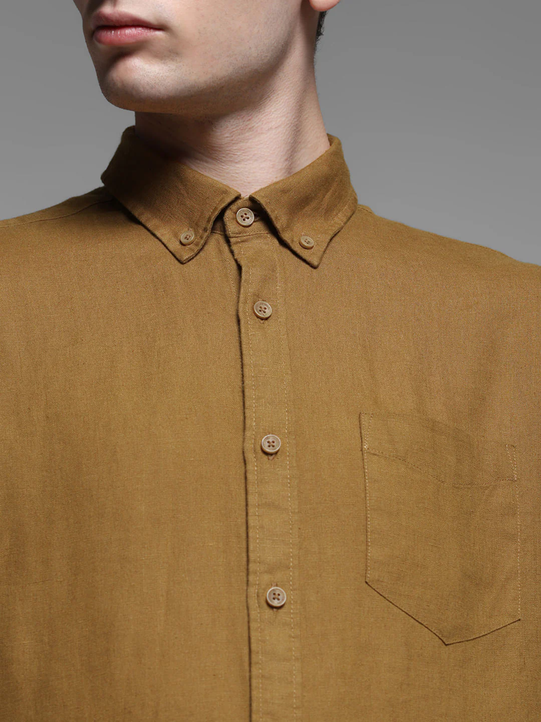 Brown Washed Linen Shirt - Image 5