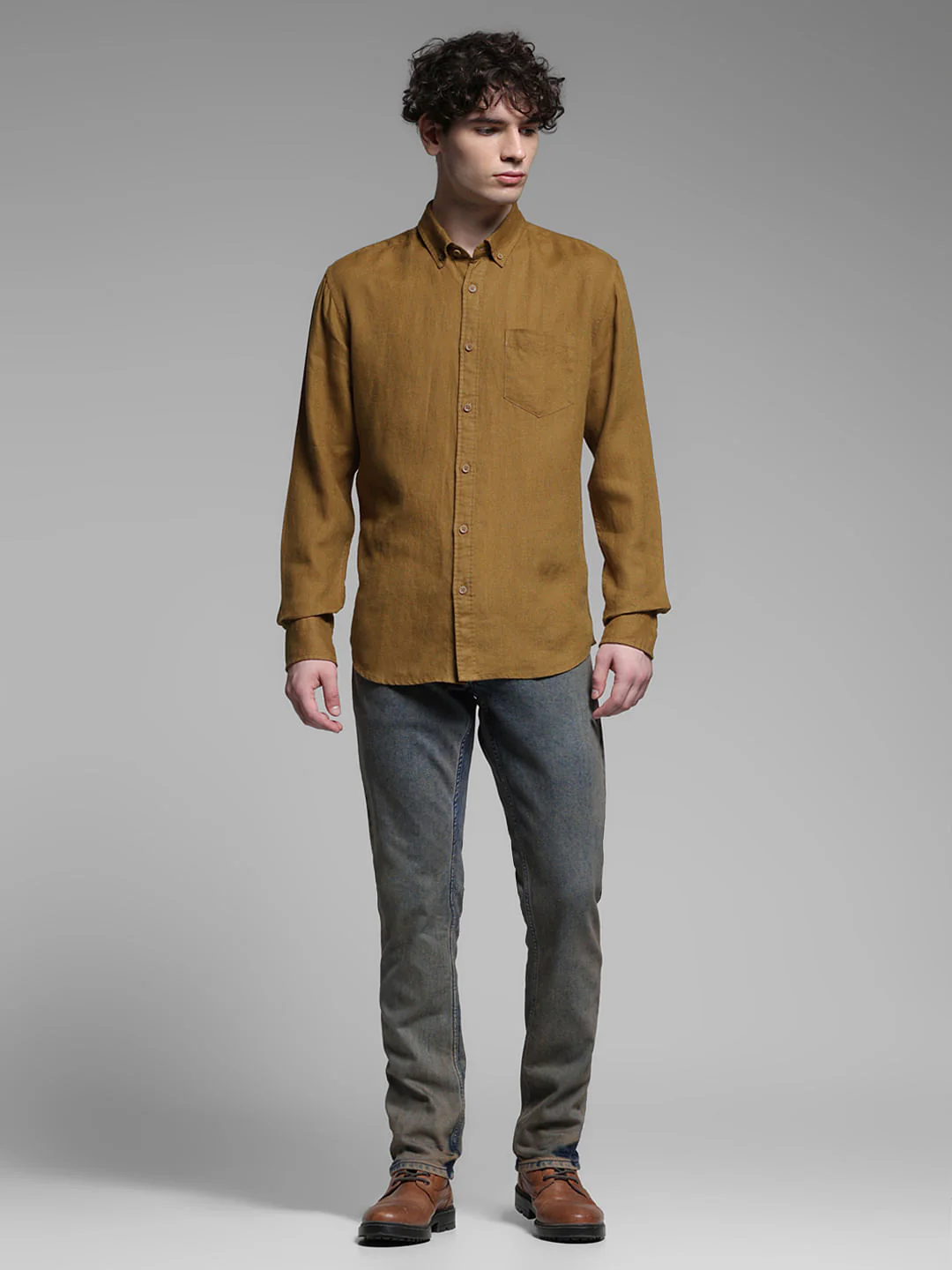 Brown Washed Linen Shirt - Image 6