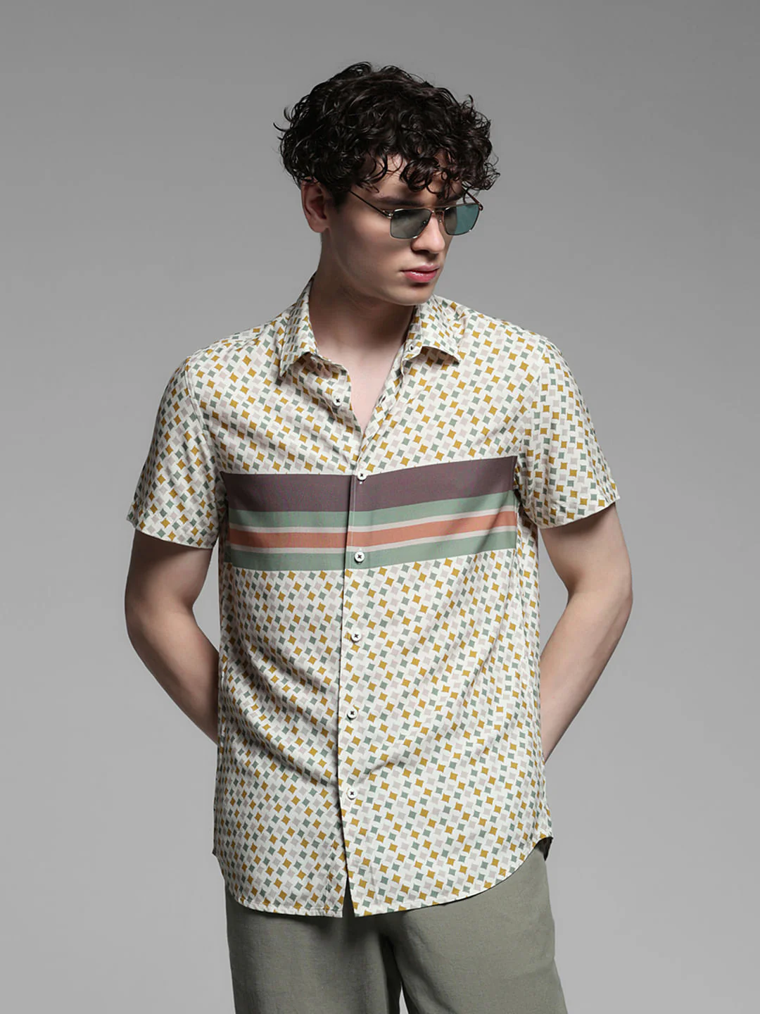 Blue Abstract Print Rayon Shirt