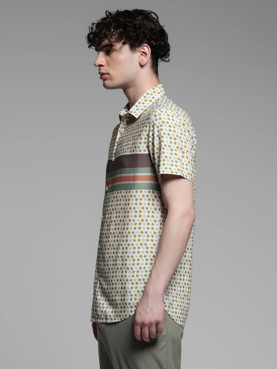 Blue Abstract Print Rayon Shirt - Image 3