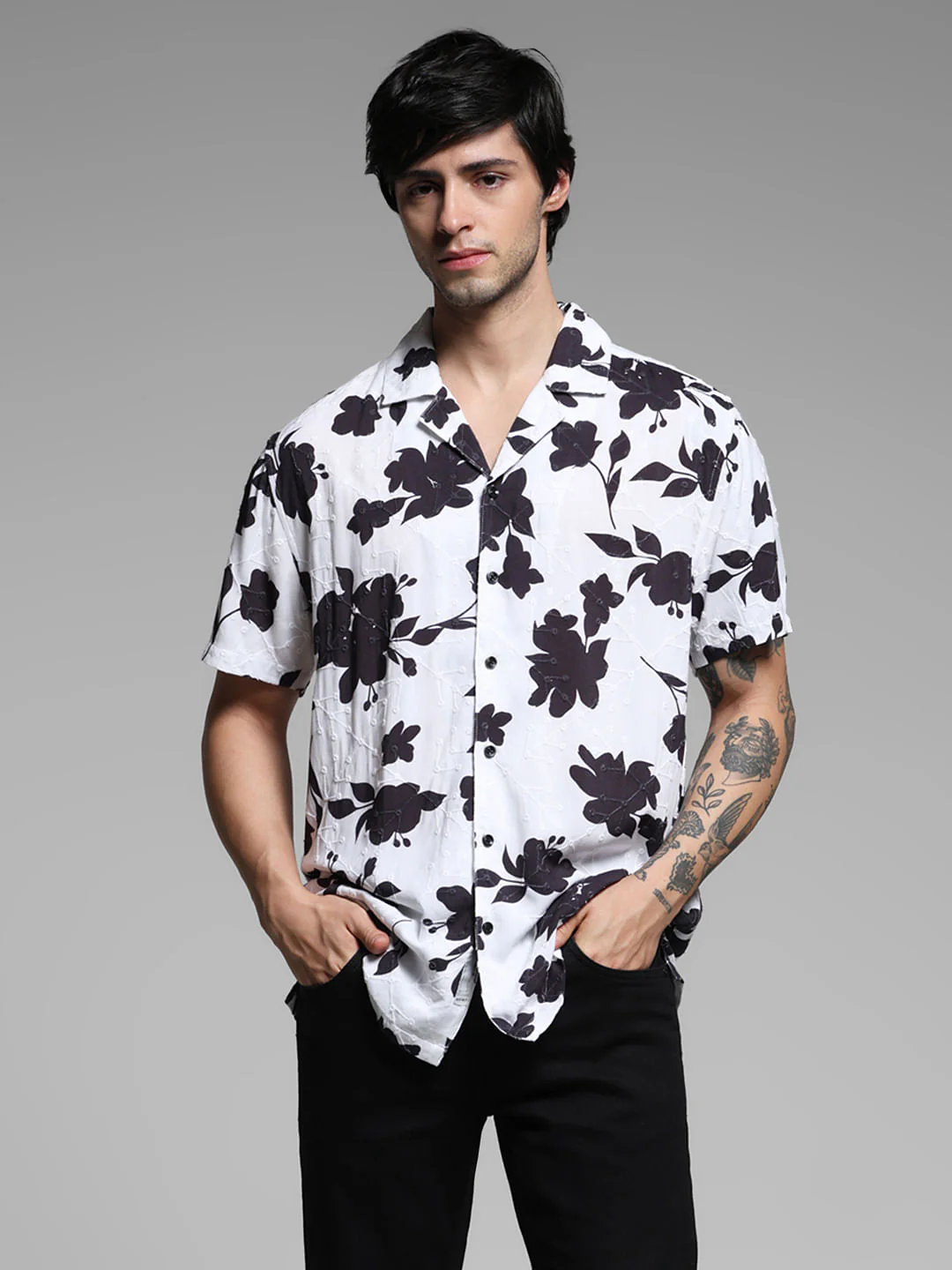White Floral Print Short Sleeves Shirt - Image 2