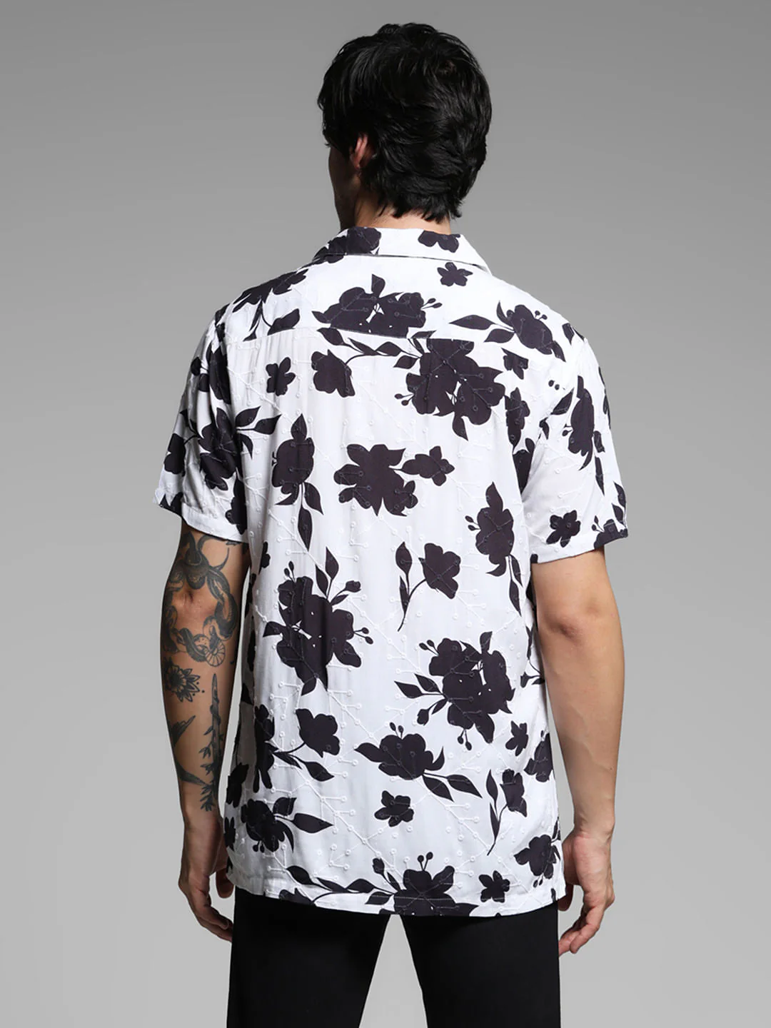 White Floral Print Short Sleeves Shirt - Image 4