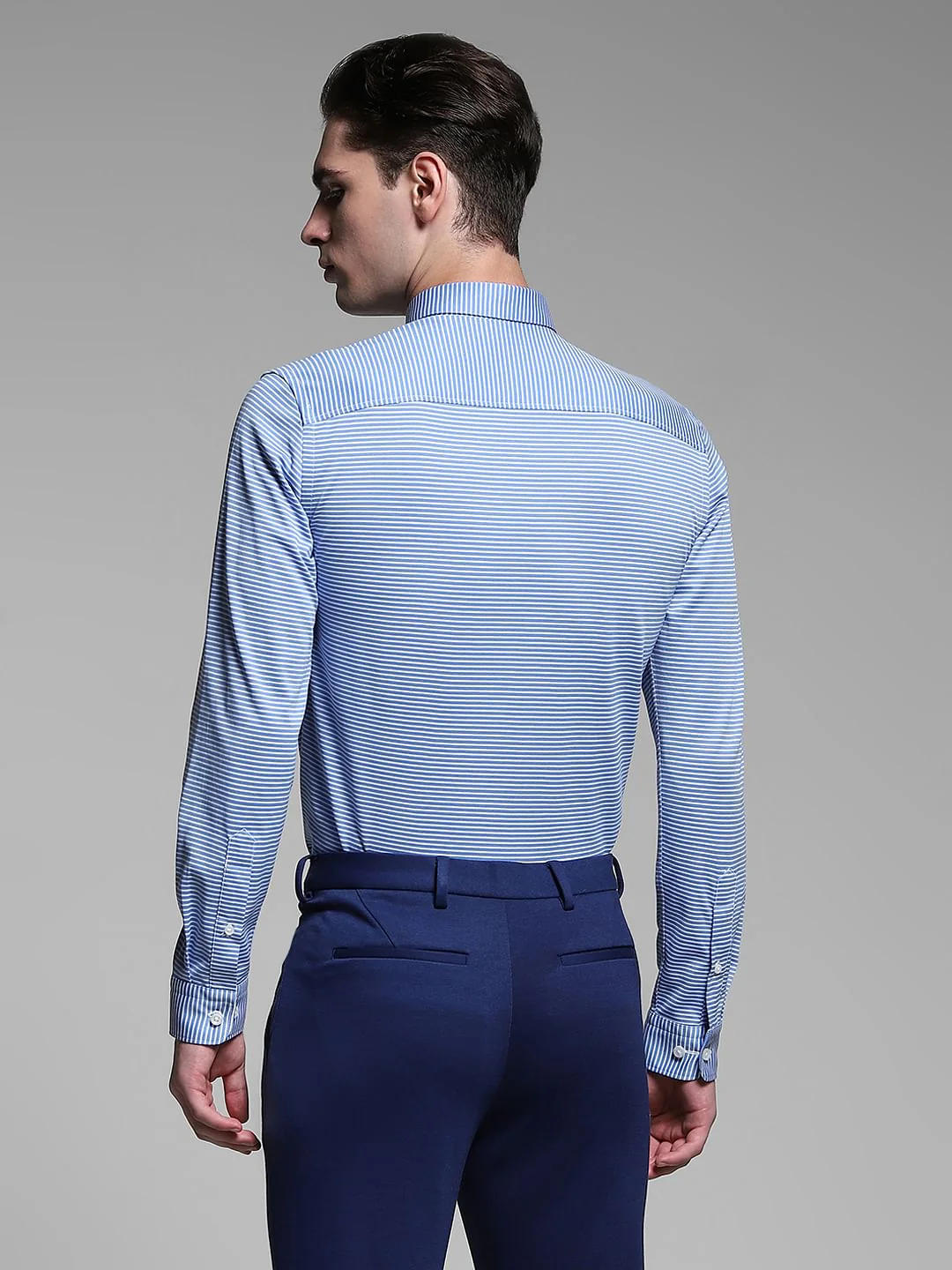 Light Blue Striped Full Sleeves Shirt - Image 4