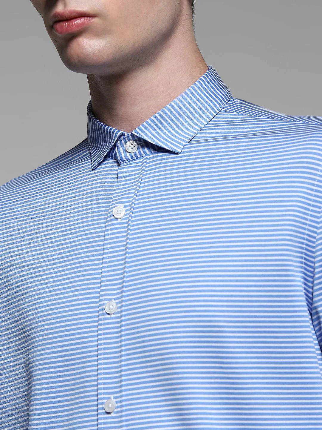 Light Blue Striped Full Sleeves Shirt - Image 5