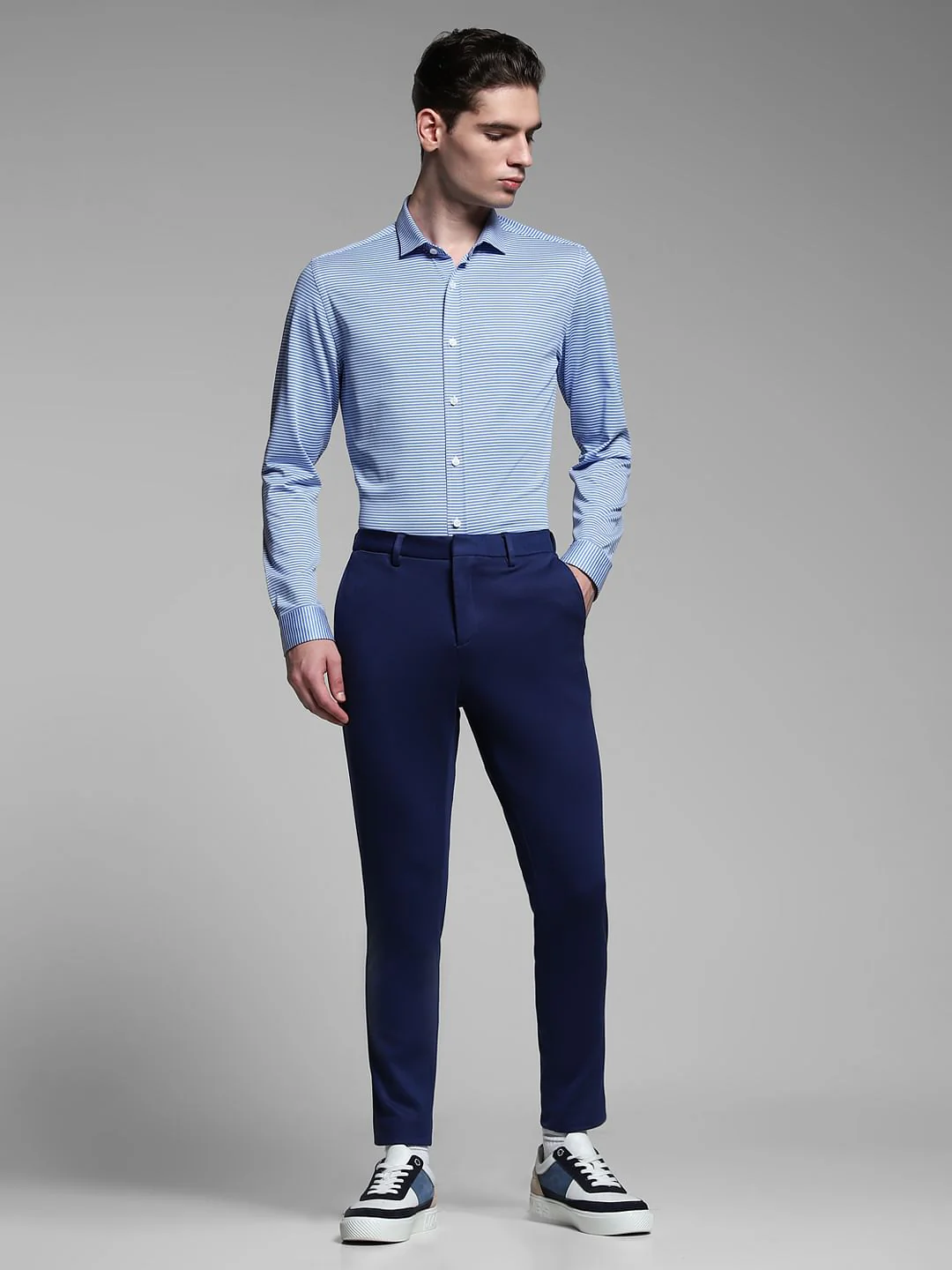 Light Blue Striped Full Sleeves Shirt - Image 6