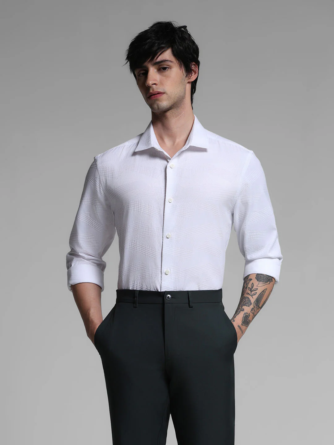 White Dobby Full Sleeves Shirt - Image 2