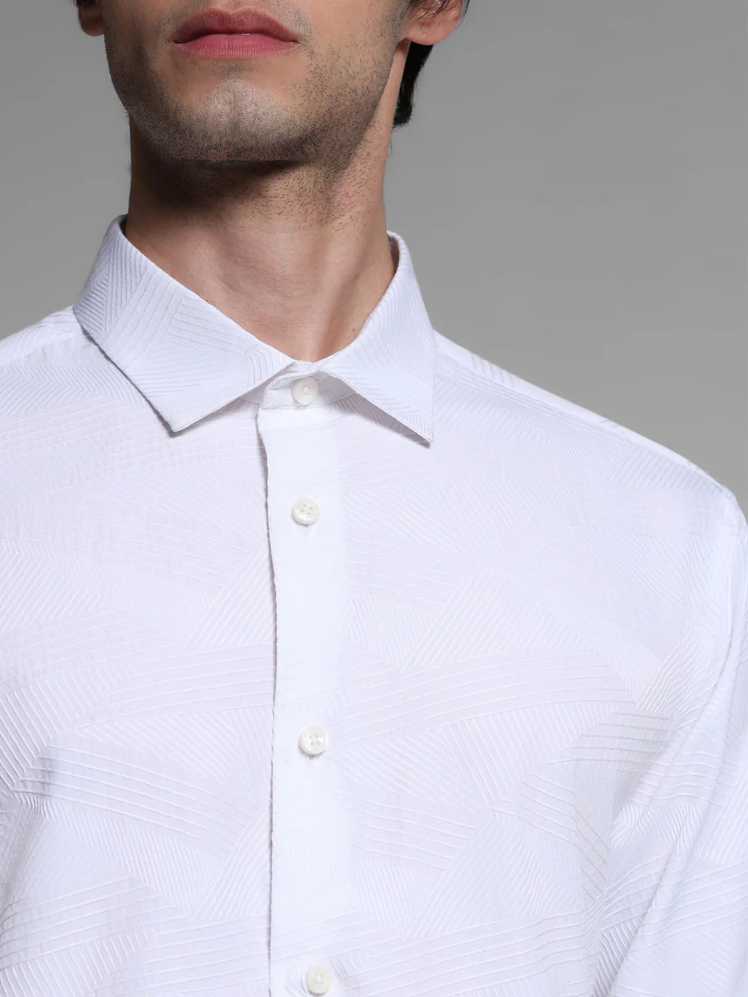 White Dobby Full Sleeves Shirt - Image 5