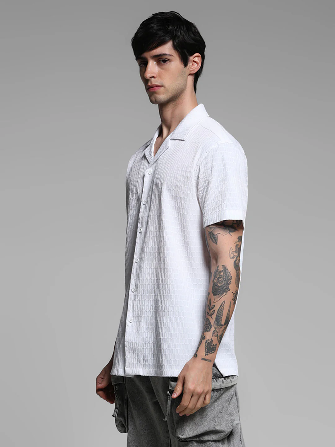 White Stretch Short Sleeves Shirt - Image 3