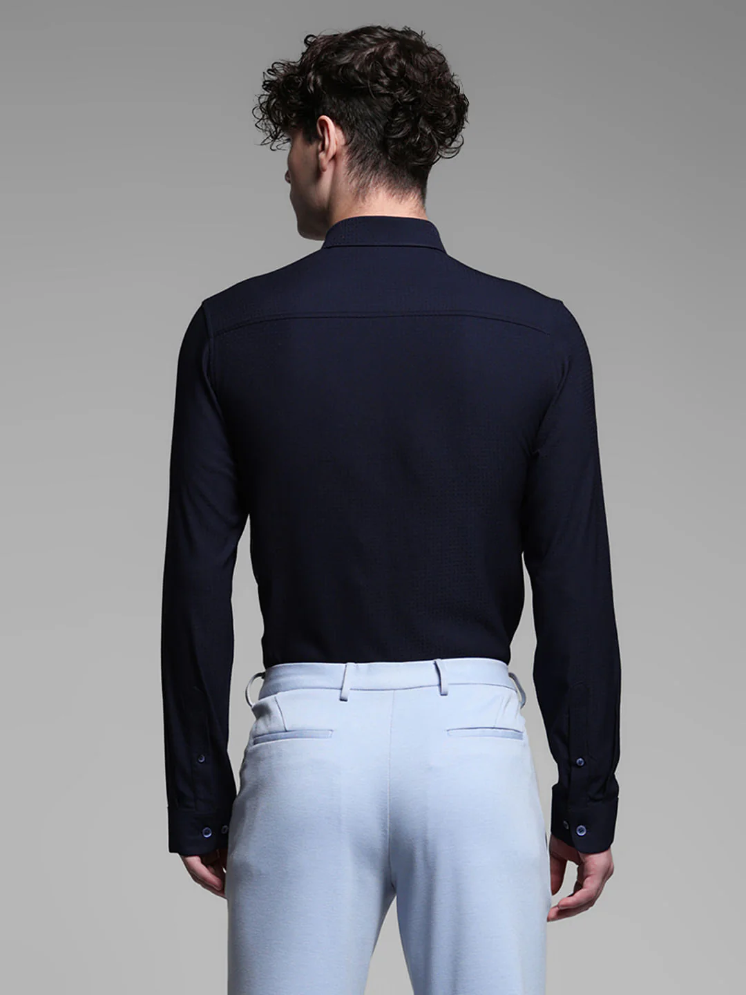 Dark Blue Dobby Full Sleeves Shirt - Image 4