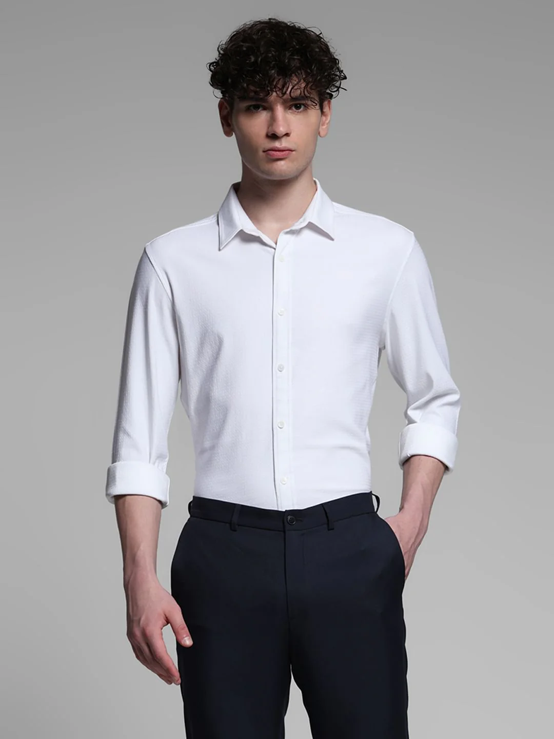 White Dobby Full Sleeves Shirt - Image 2