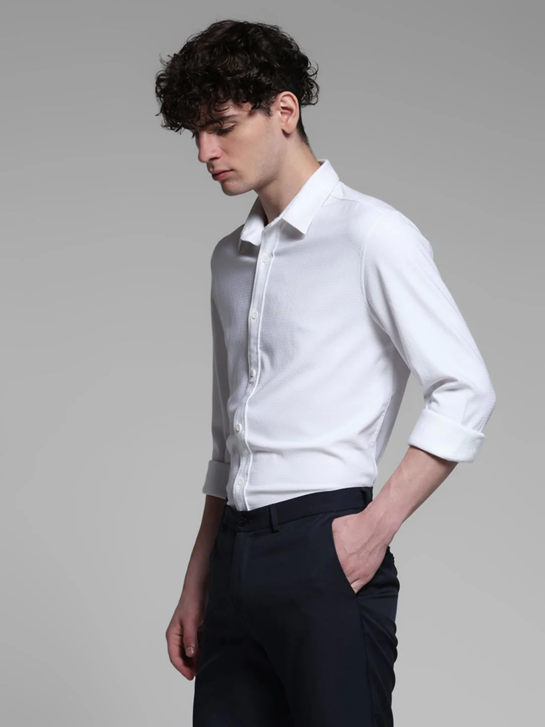 White Dobby Full Sleeves Shirt - Image 3