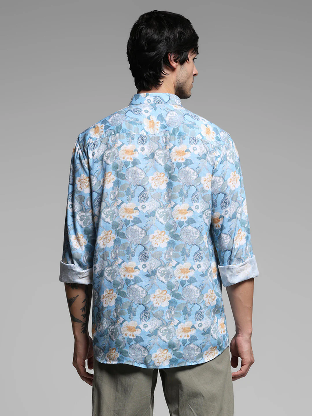 Blue Floral Print Lyocell Linen Shirt - Image 4