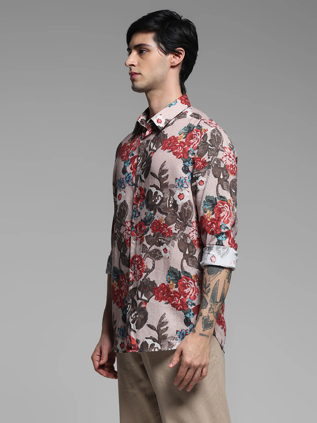LIGHT BROWN FLORAL SHIRT - Image 3