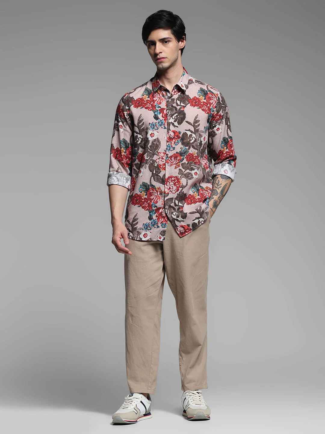 LIGHT BROWN FLORAL SHIRT - Image 6