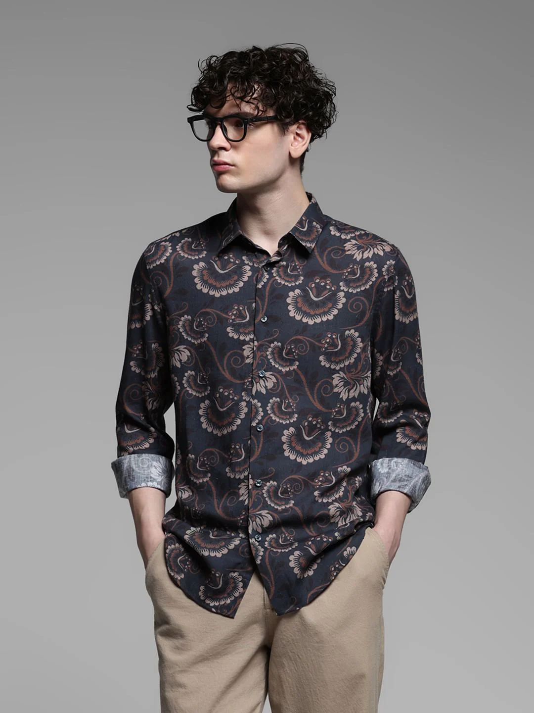 Black Floral Lyocell-Linen Shirt