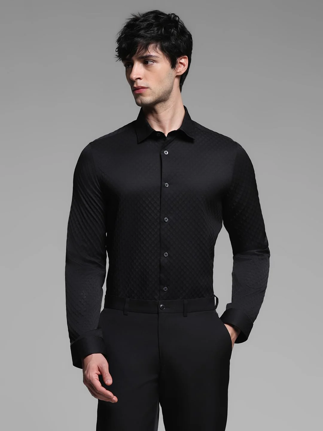 Black Dobby Full Sleeves Shirt - Image 2